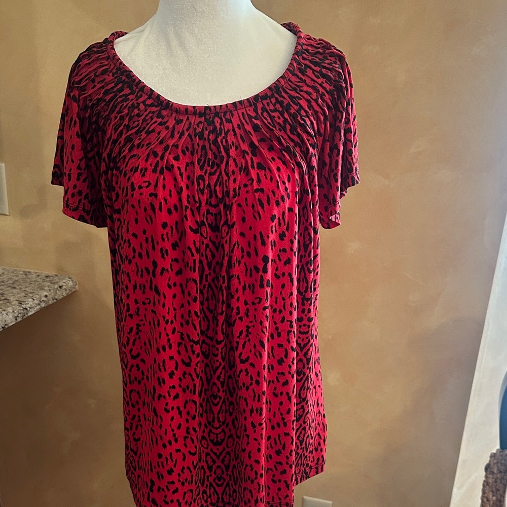 Style & Co. Red and Black Animal Print Blouse